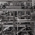 stainless steel and red industrial machine
