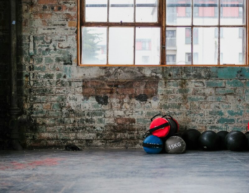 weight bags on the floor near wall
